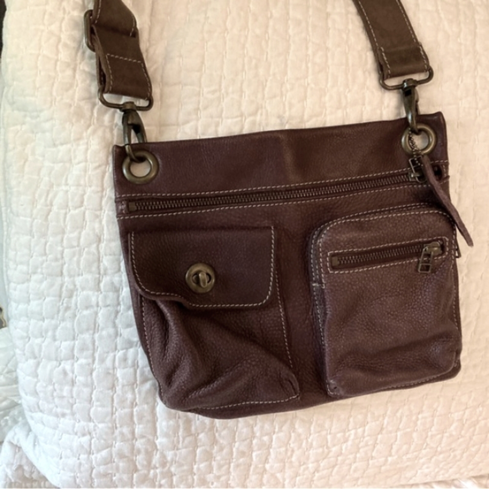 Roots leather burgundy and brown strap crossbody bag